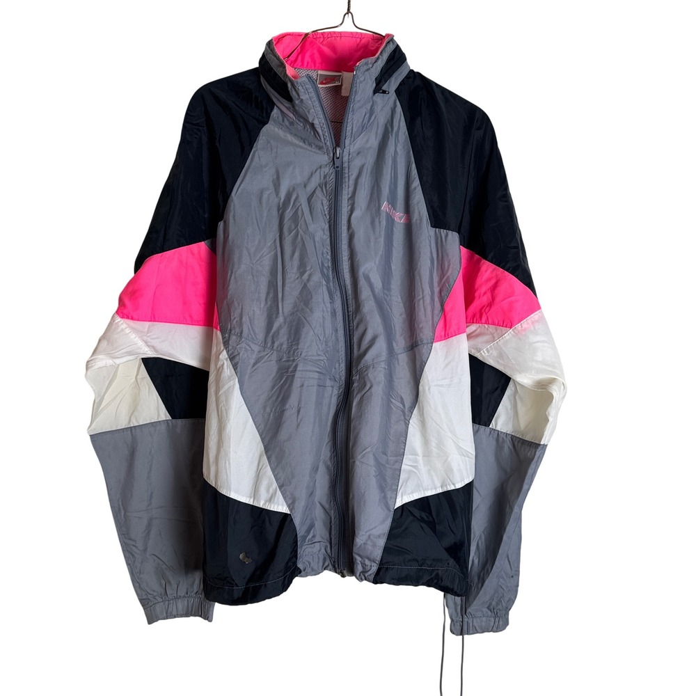Nike Windbreaker Jacket Color Block Neon Pink Black Gray White Mesh Lined Size M